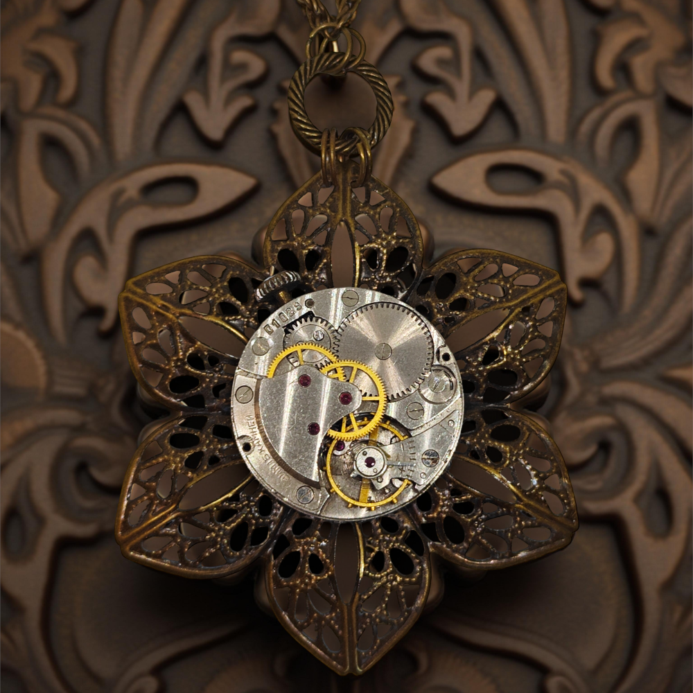 Wisiorek Steampunkowy Mechaniczny Kwiat