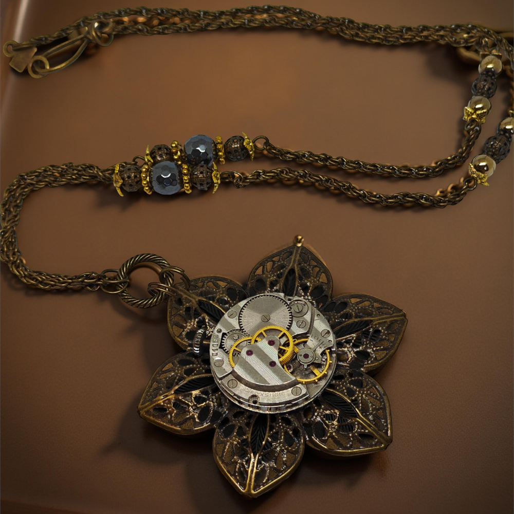 Wisiorek Steampunkowy Mechaniczny Kwiat