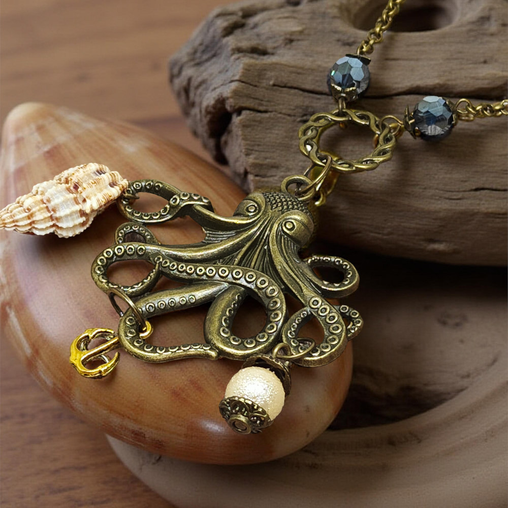 Wisiorek Steampunk Ośmiornica Duża Brąz