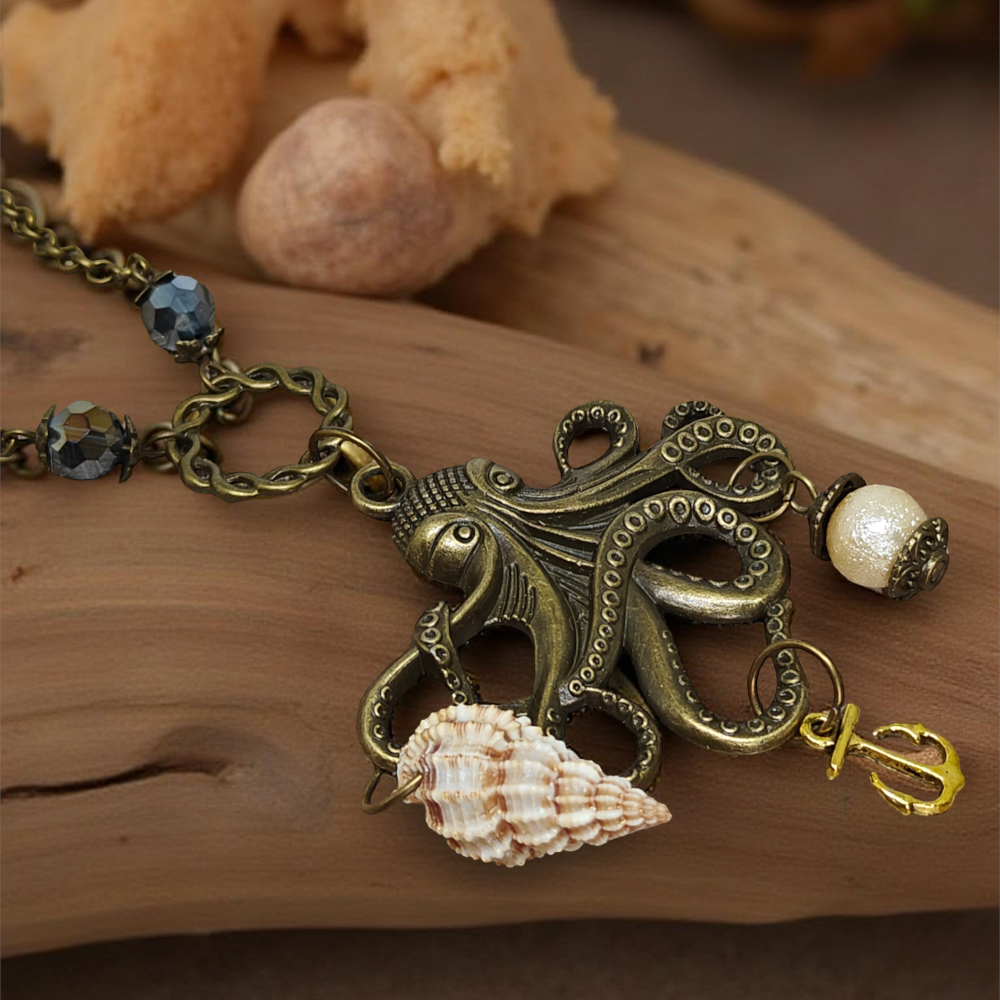 Wisiorek Steampunk Ośmiornica Duża Brąz