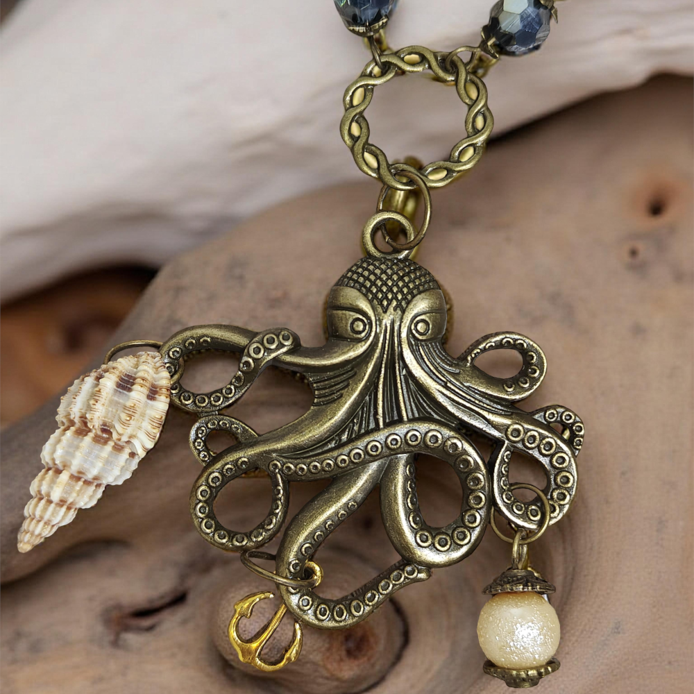 Wisiorek Steampunk Ośmiornica Duża Brąz