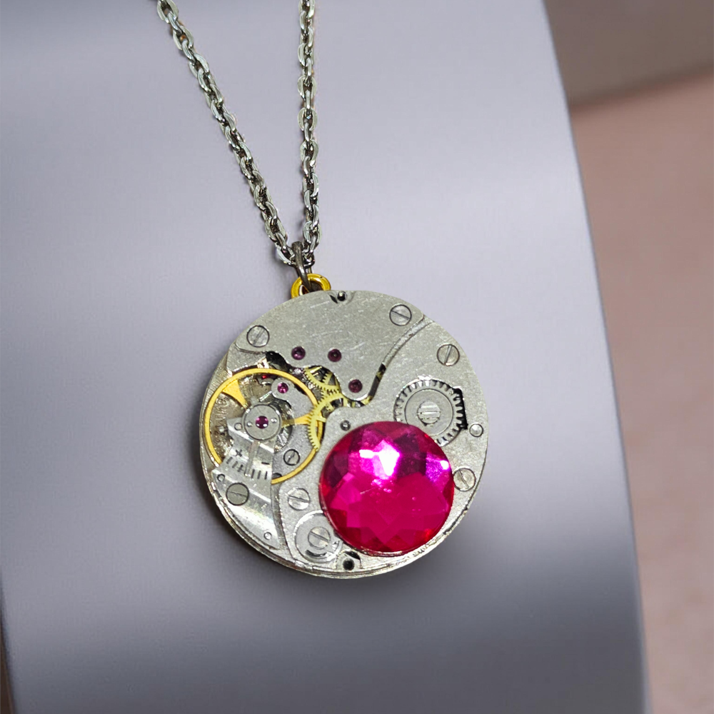 Wisiorek Steampunkowy XV z Dużym Mechanizmem Zegarkowym