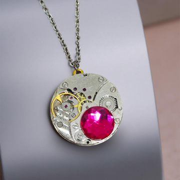 Wisiorek Steampunkowy XV z Dużym Mechanizmem Zegarkowym