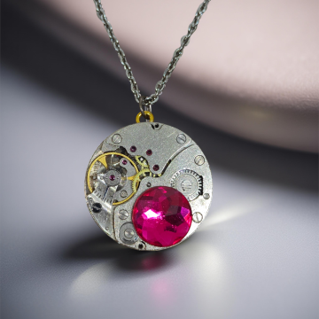 Wisiorek Steampunkowy XV z Dużym Mechanizmem Zegarkowym