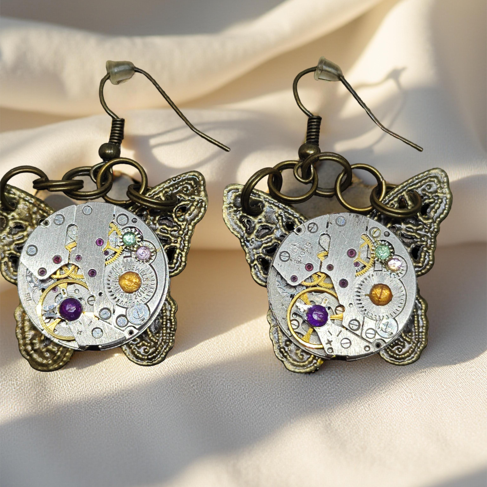 Zestaw Steampunk: Wisiorek + Kolczyki Motyle
