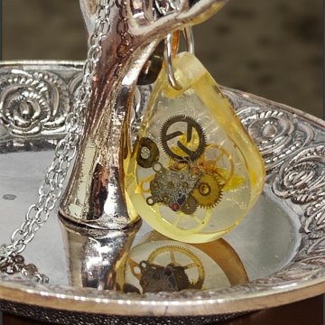 Industrial Pendant VI – Resin and Watch Mechanisms