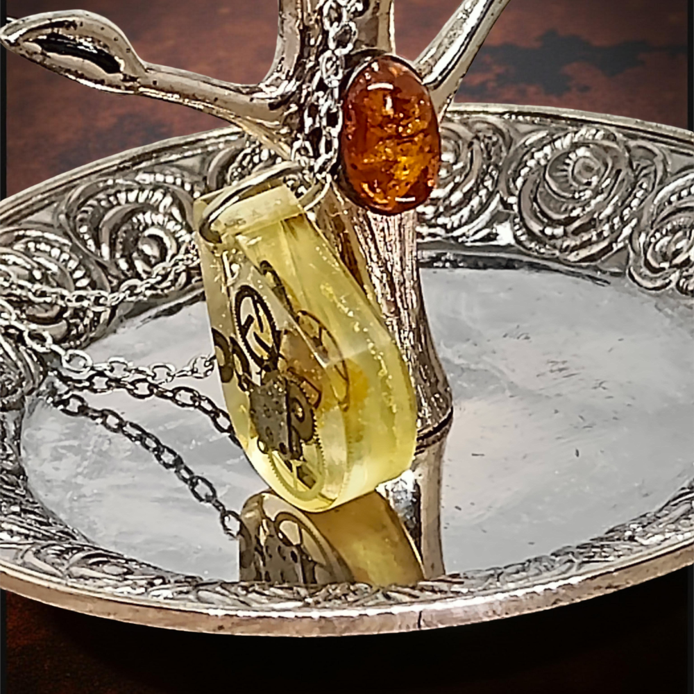 Industrial Pendant VI – Resin and Watch Mechanisms