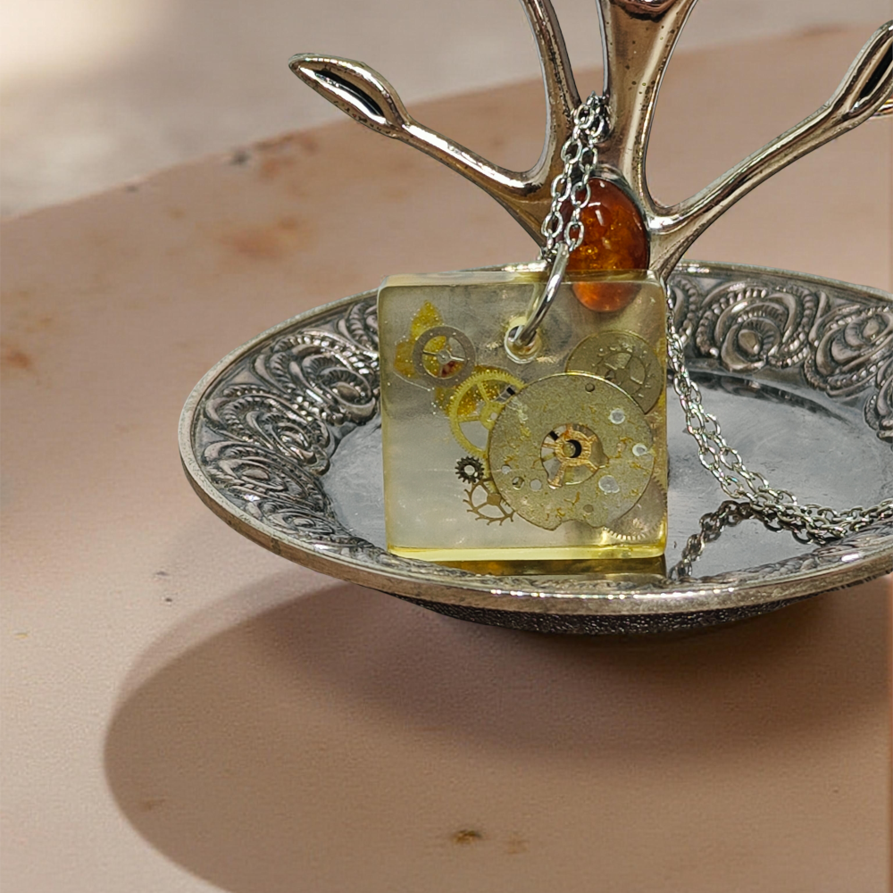 Industrial Pendant VII – Resin and Watch Mechanisms