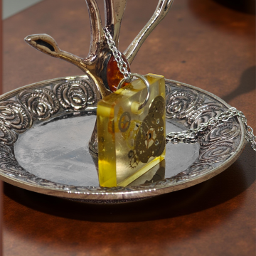 Industrial Pendant VII – Resin and Watch Mechanisms