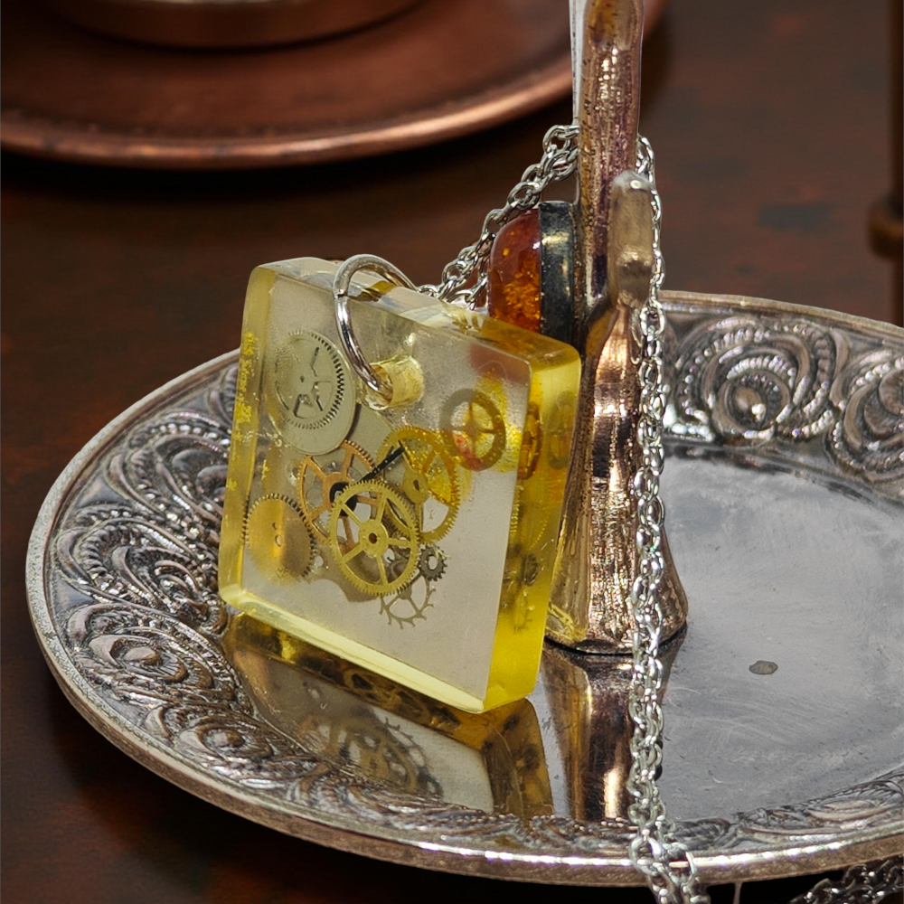 Industrial Pendant VII – Resin and Watch Mechanisms