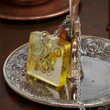 Industrial Pendant VII – Resin and Watch Mechanisms