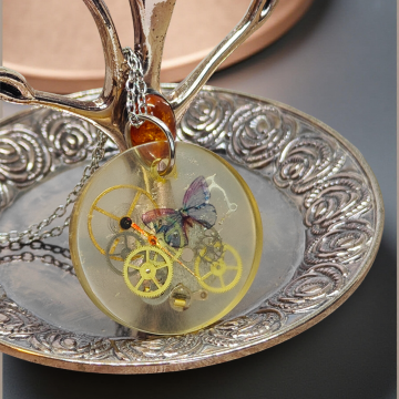 Industrial Pendant VIII – Resin and Watch Mechanisms