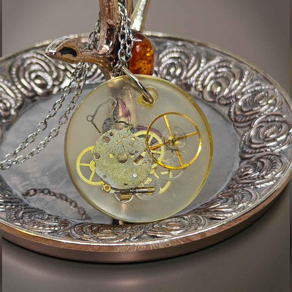 Industrial Pendant VIII – Resin and Watch Mechanisms