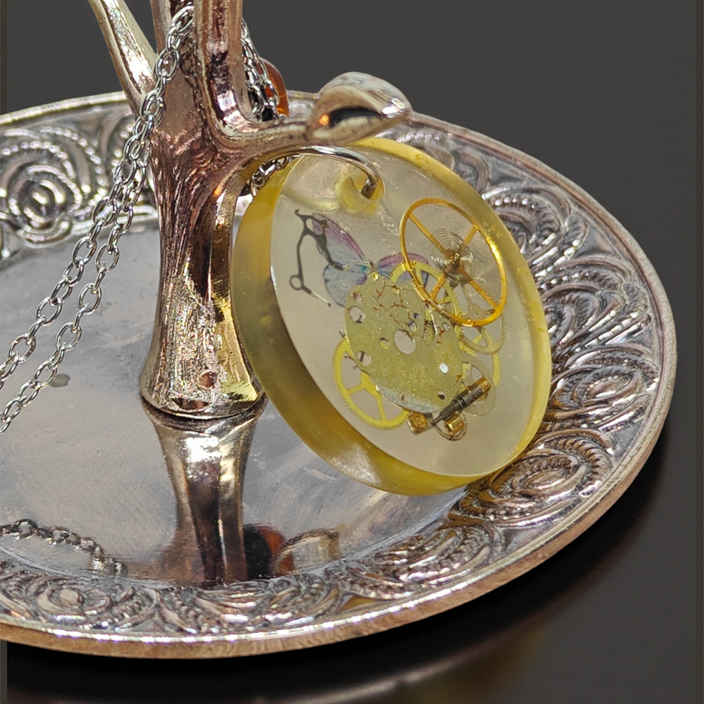 Industrial Pendant VIII – Resin and Watch Mechanisms