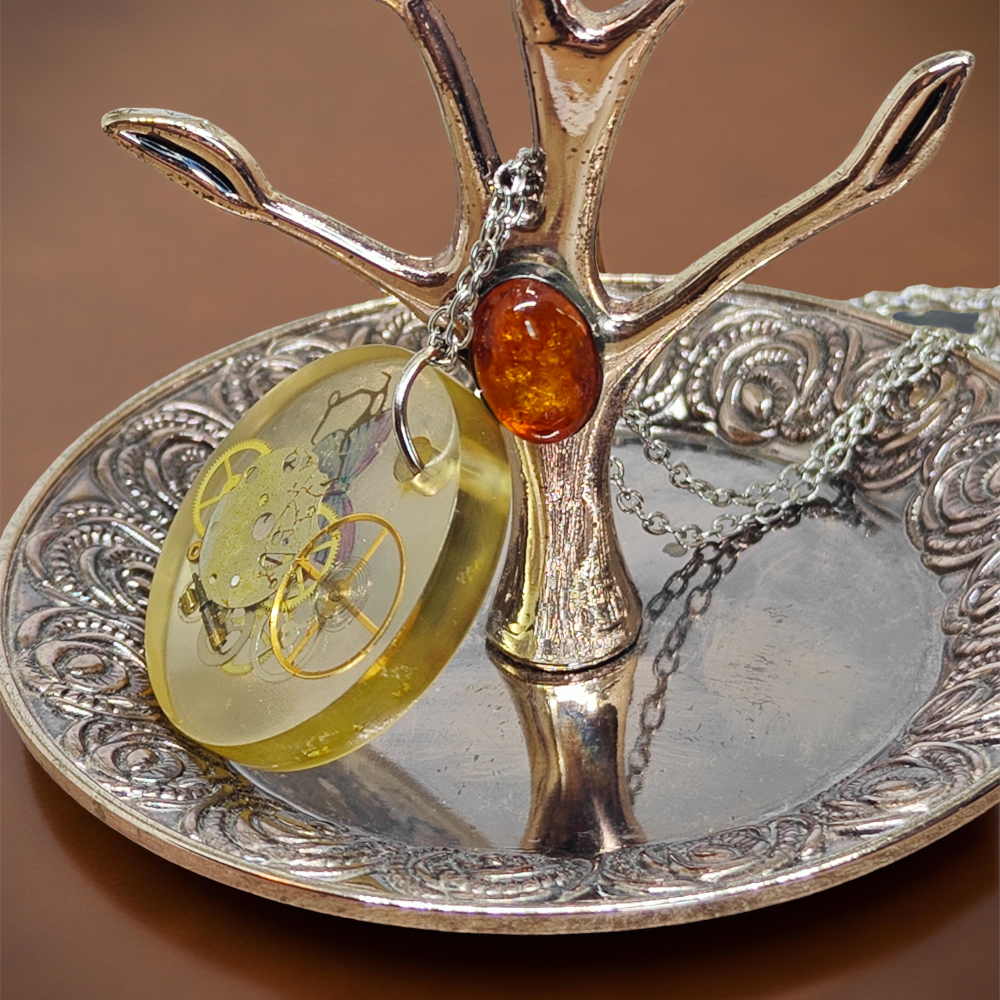 Industrial Pendant VIII – Resin and Watch Mechanisms