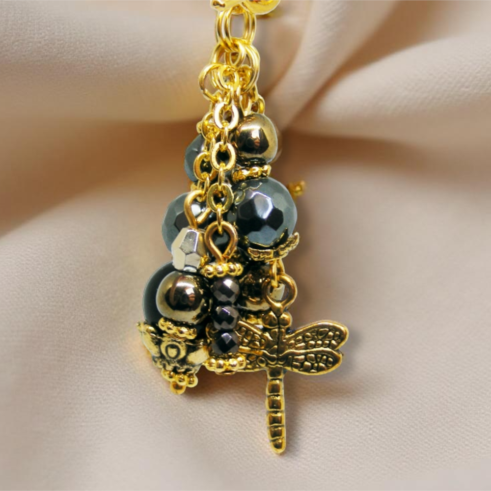 Wiktoriańska zawieszka z hematytem i kolczykami – komplet biżuterii retro