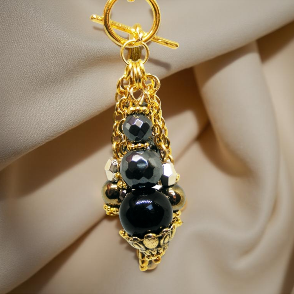 Wiktoriańska zawieszka z hematytem i kolczykami – komplet biżuterii retro