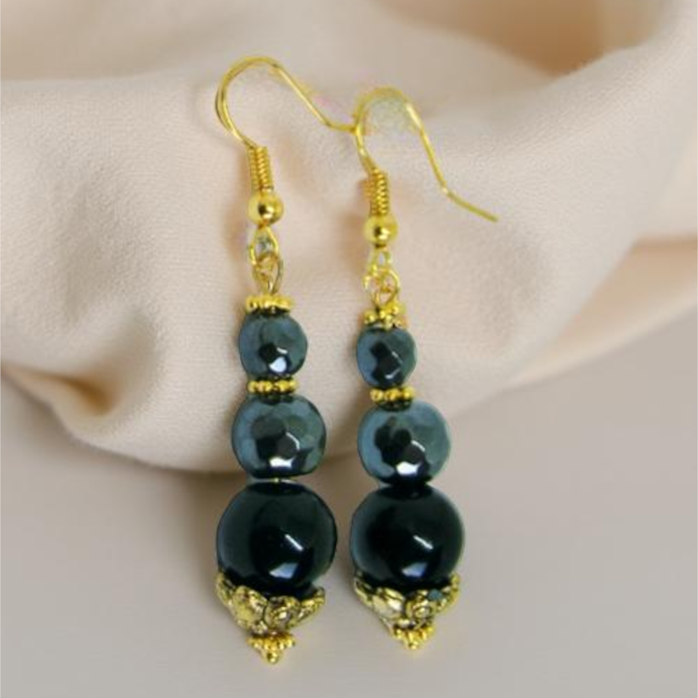 Wiktoriańska zawieszka z hematytem i kolczykami – komplet biżuterii retro