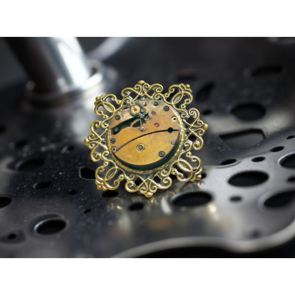 Steampunkowa Broszka z Mechanizmem Zegarkowym – Antyczny Brąz