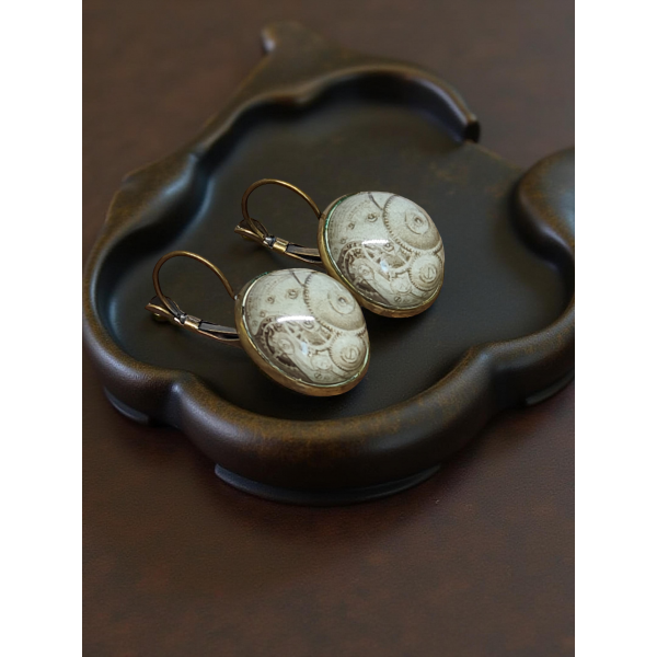 Kolczyki steampunk z grafiką - Mechanizm II