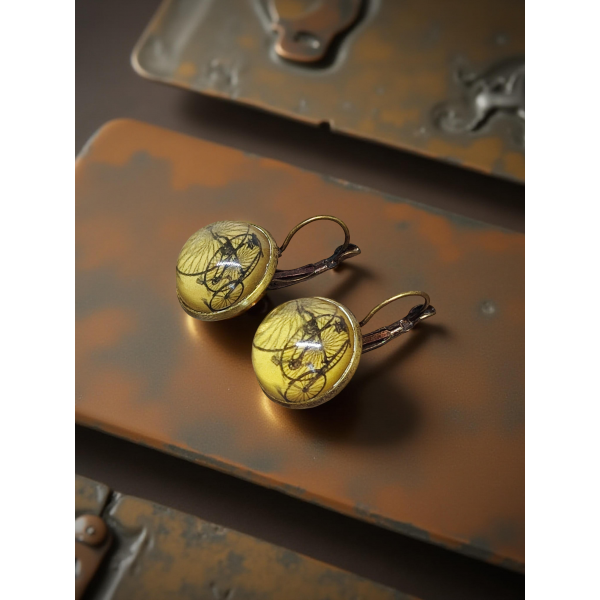 Kolczyki steampunk z grafiką - Tricykl I