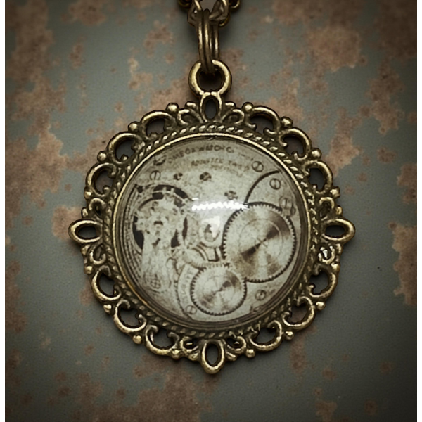 Wisiorek steampunk z grafiką - Mechanizm I