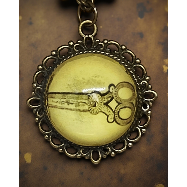 Wisiorek steampunk z grafiką - Nożyczki