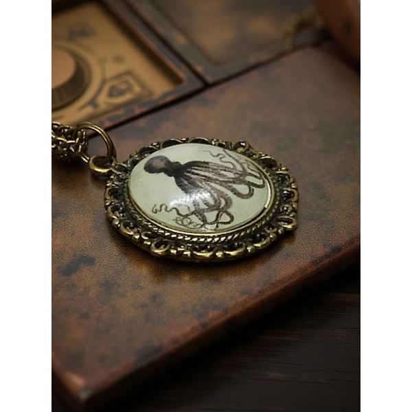 Wisiorek steampunk z grafiką - Ośmiornica I