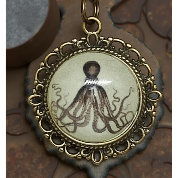 Wisiorek steampunk z grafiką - Ośmiornica I