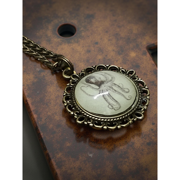 Wisiorek steampunk z grafiką - Ośmiornica II