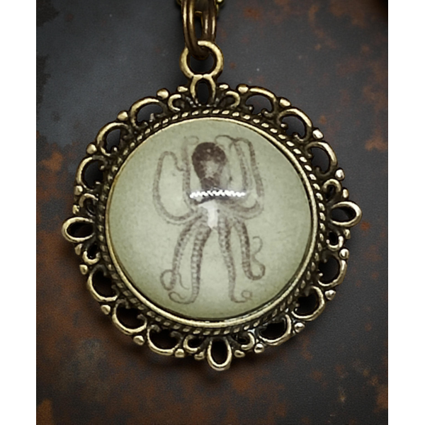 Wisiorek steampunk z grafiką - Ośmiornica II