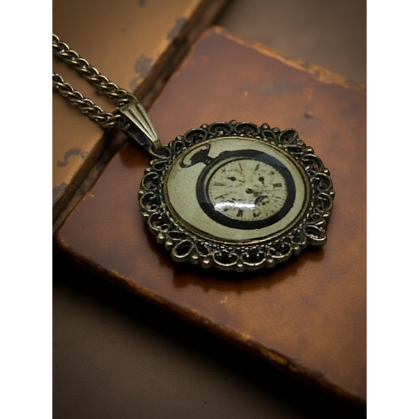 Wisiorek steampunk z grafiką - Zegarek I