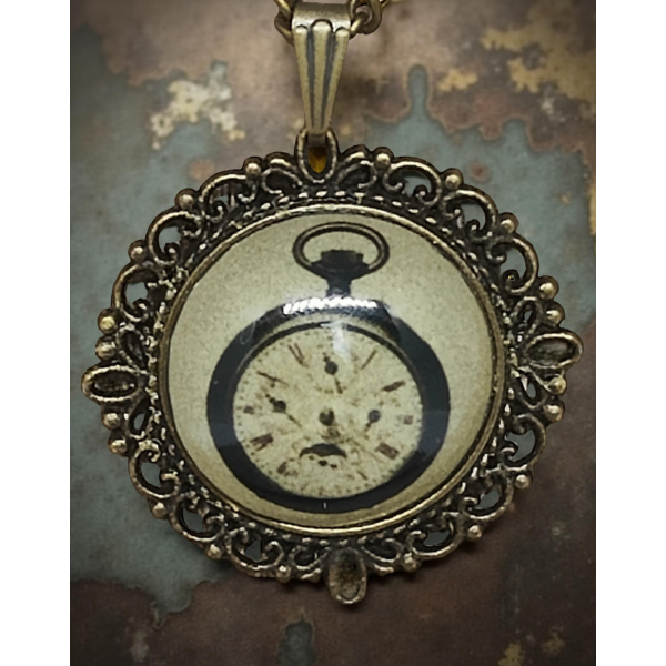 Wisiorek steampunk z grafiką - Zegarek I