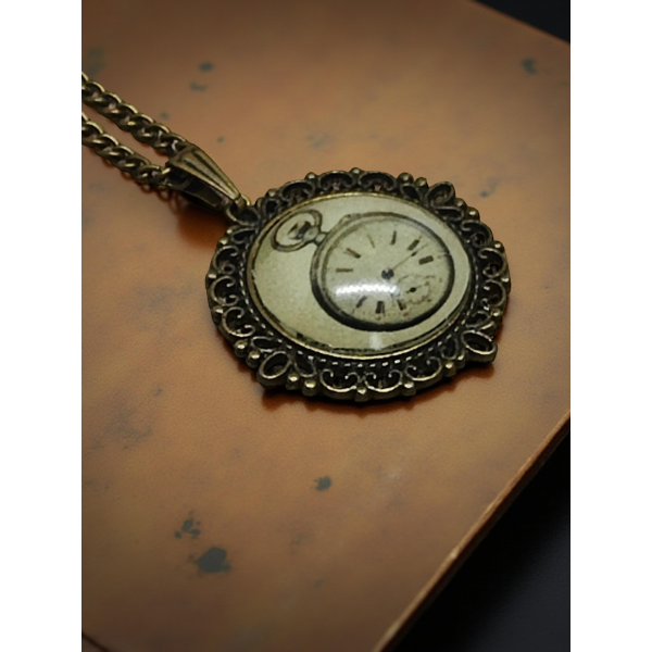 Wisiorek steampunk z grafiką - Zegarek II