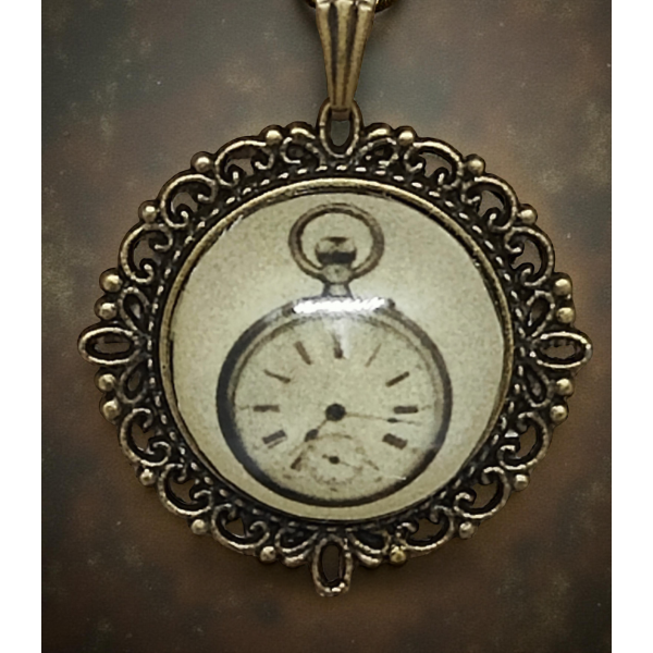 Wisiorek steampunk z grafiką - Zegarek II