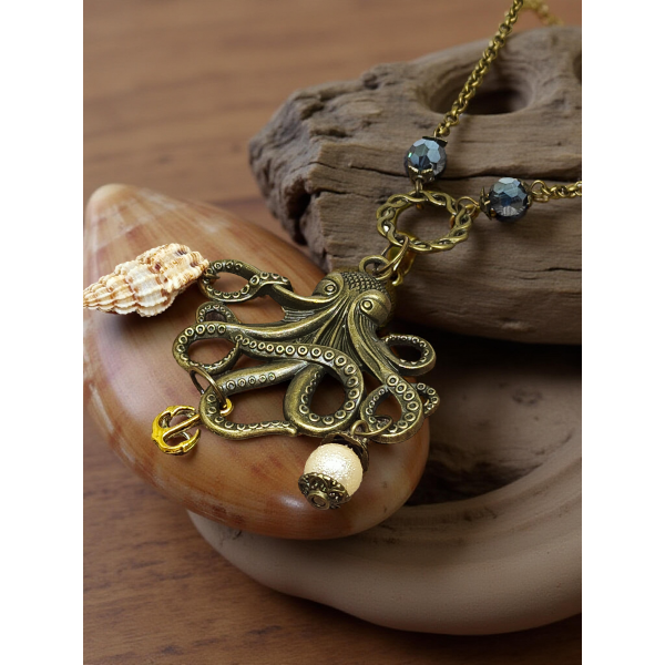 Wisiorek Steampunk Ośmiornica Duża Brąz