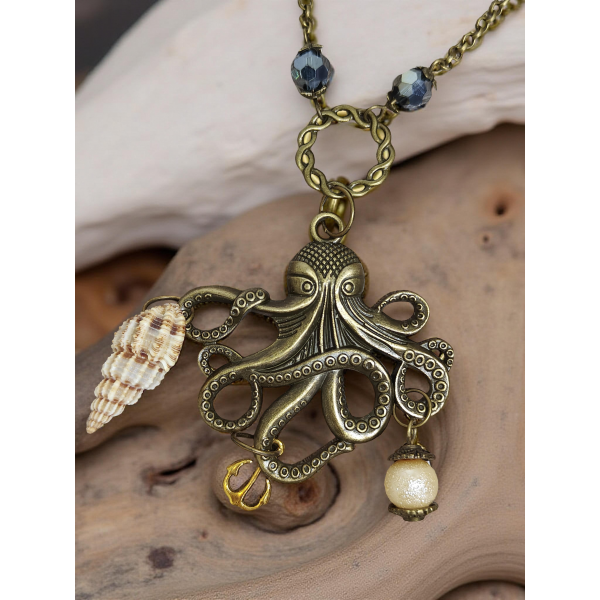 Wisiorek Steampunk Ośmiornica Duża Brąz