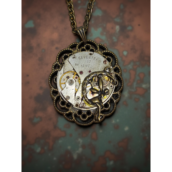 Wisiorek Steampunkowy z Mechanizmem Zegarkowym i R...